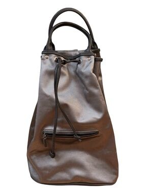 Carlos Falchi Designer Drawstring Bucket Bag Grey/Black